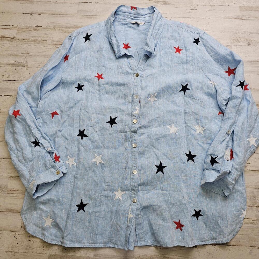 John Mark Pale Blue Star-Print Button Front Tunic